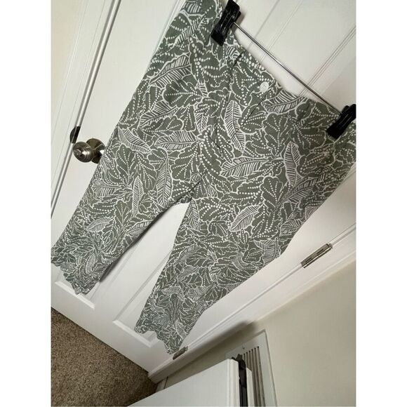 Talbots women’s linen blend pants 14W green white - Picture 1 of 6